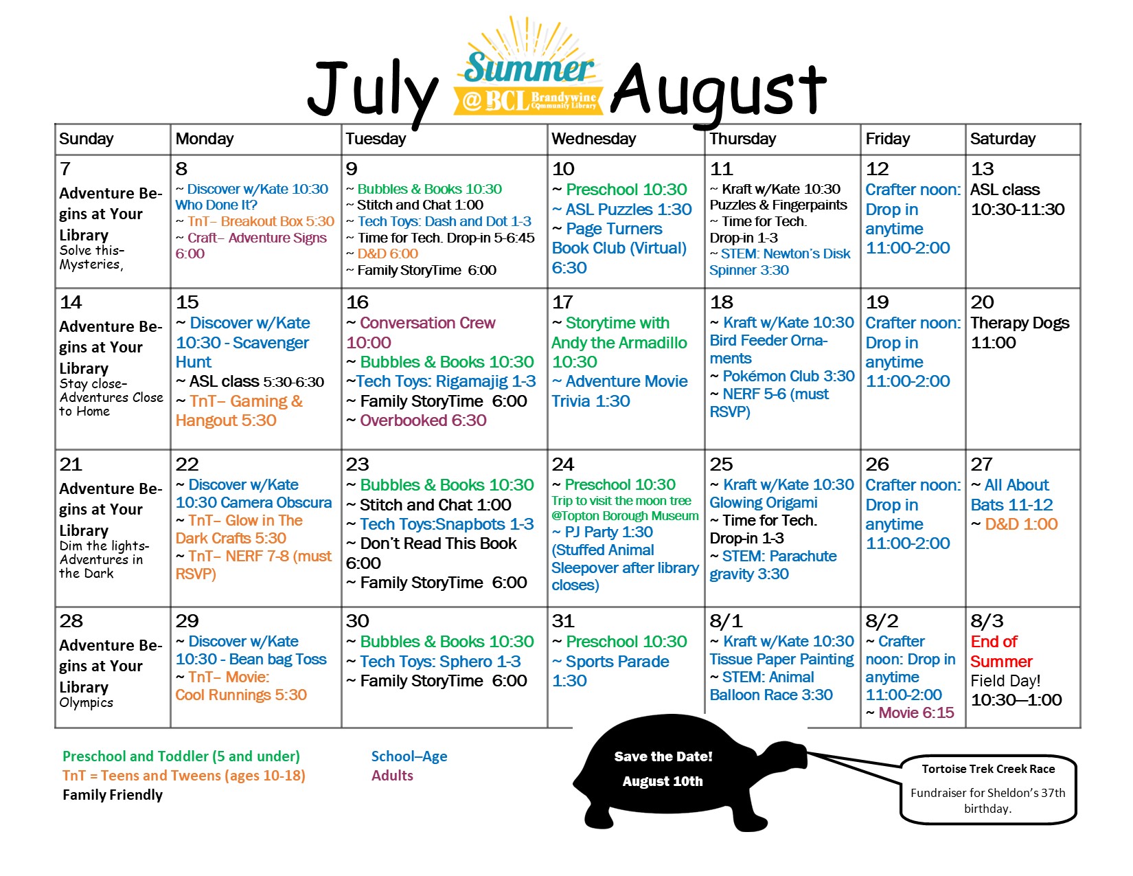 July and early Aug calendar