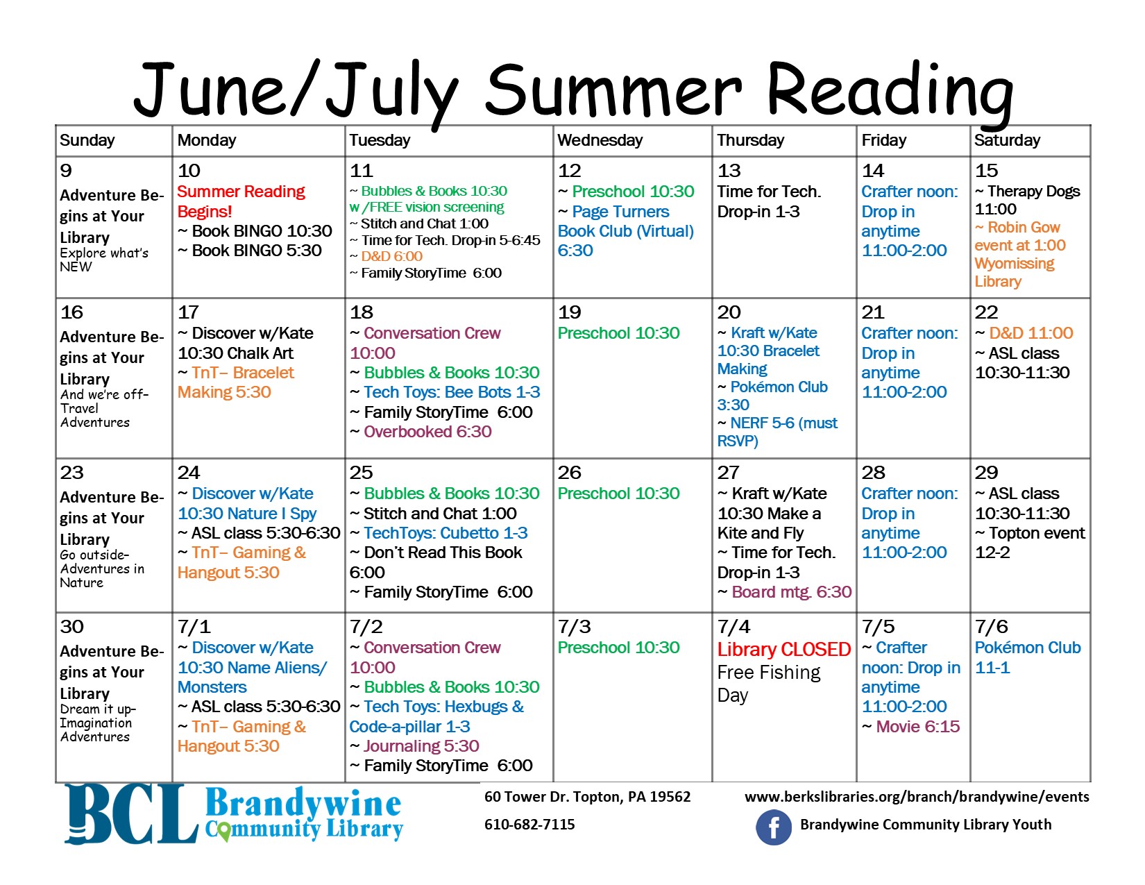 June and early July event calendar
