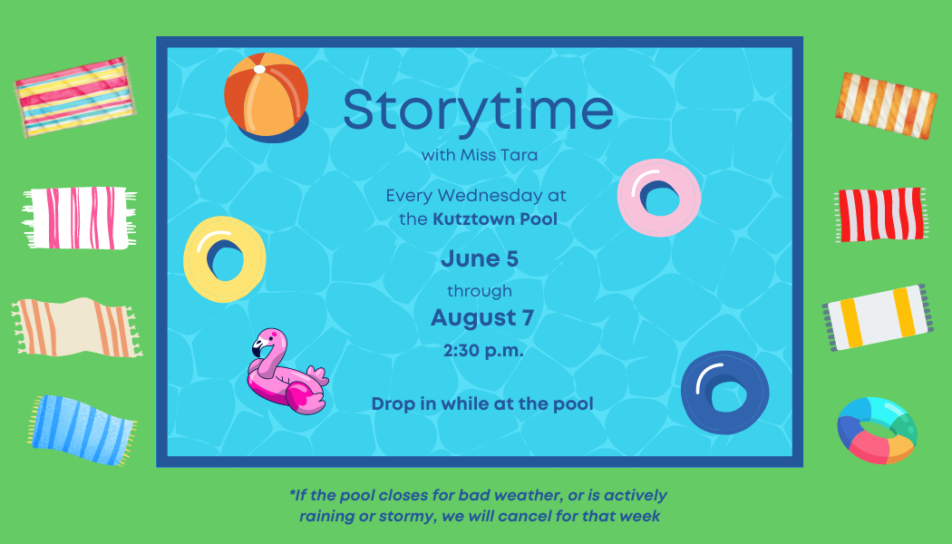 Join us for Pool Storytime on Wednesdays at 2:30pm during the summer.
