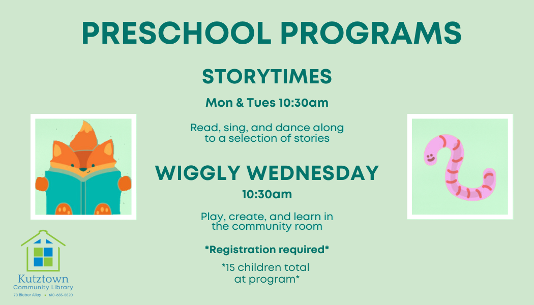 Check out Storytimes on Mondays and Tuesdays at 10:30 a.m. 