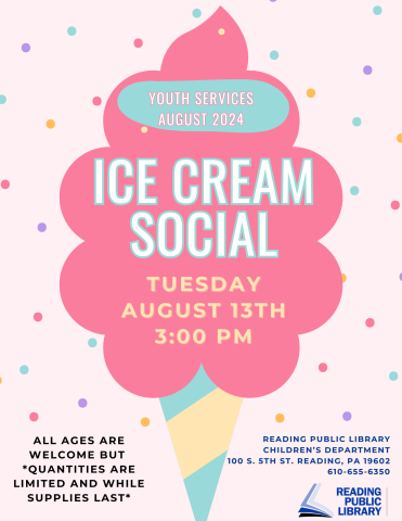 Ice Cream Social on August 13 at 3:00