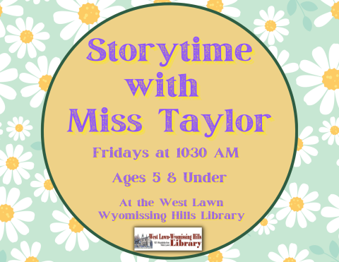 Fridays at 10:30AM  Join us for a story followed by playtime with engaging toys and activities.  Ages 5 and Under