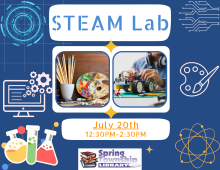 STEM games and activities will be out to be played with including our silhouette, 3D pens, 3D printer, coding mouse, snap circuits and more!  Ages 6+  Free!