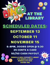 BINGO at the Library info sheet on blue background