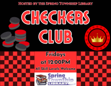 Come play Checkers against your friends or other fans of the game!  We will be meeting every Friday!  This group is designed for adults.