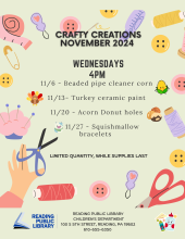 Crafty Creations Schedule of Events - Wednesdays starting at 4:00