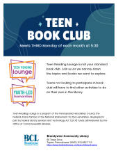 Teen Reading Lounge/Youth Led Humanities